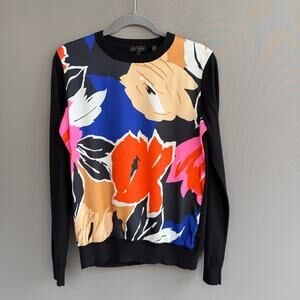 Ted Baker Payzlee Woven Front Sweater - black - floral - preppy - size 1 Small